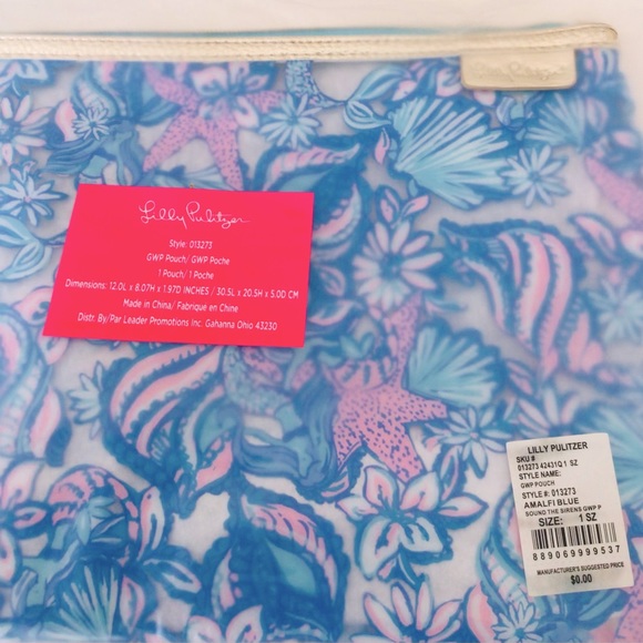 Lilly Pulitzer Large Pouch Clutch Amalfi Blue Clear Printed NWT In Package - Picture 7 of 10